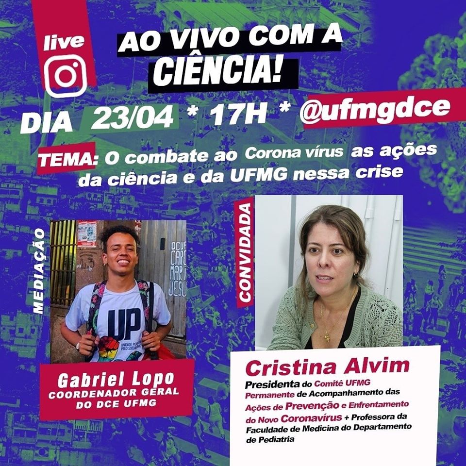 Reprodução/Facebook DCE UFMG Live: Ao vivo com a ciência - O combate ao coronavírus: as ações da ciência e da UFMG nessa crise