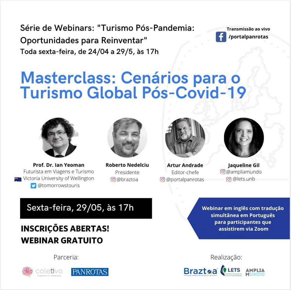 Reprodução/Facebook Braztoa Live: Masterclass - Cenários para Turismo Global Pós-COVID 19