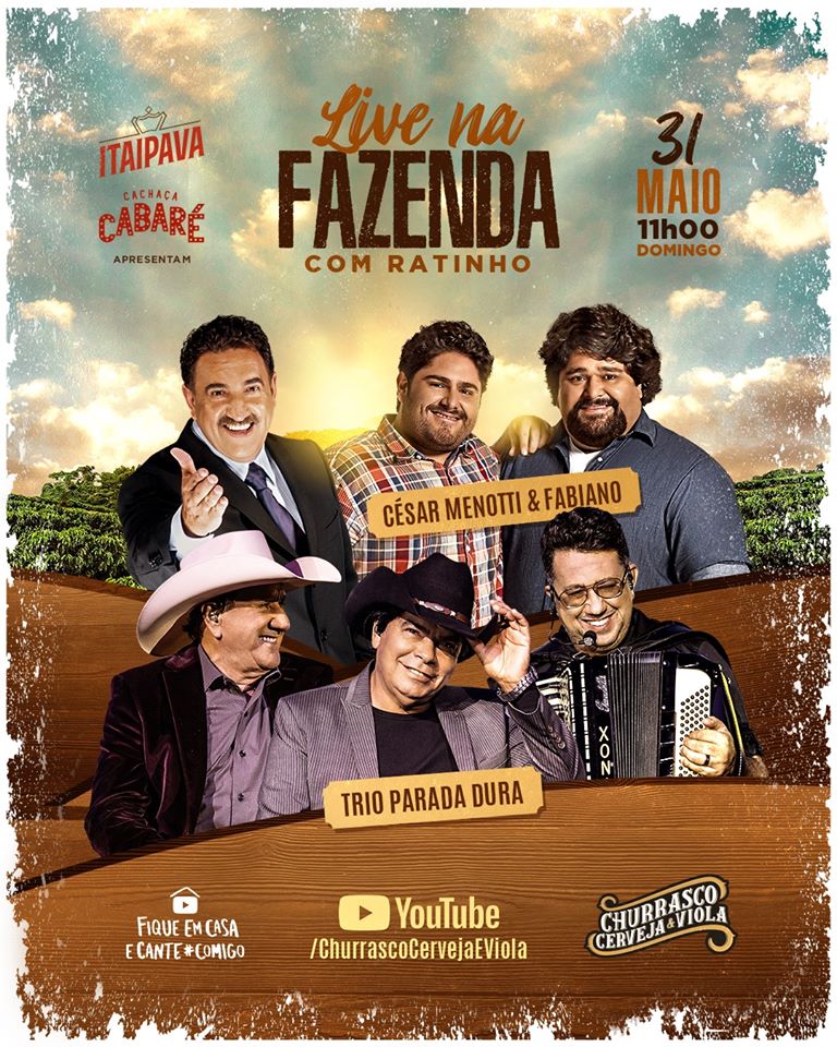 Reprodução/Facebook CCV Live: Na Fazenda do Ratinho com César Menotti & Fabiano e Trio Parada Dura