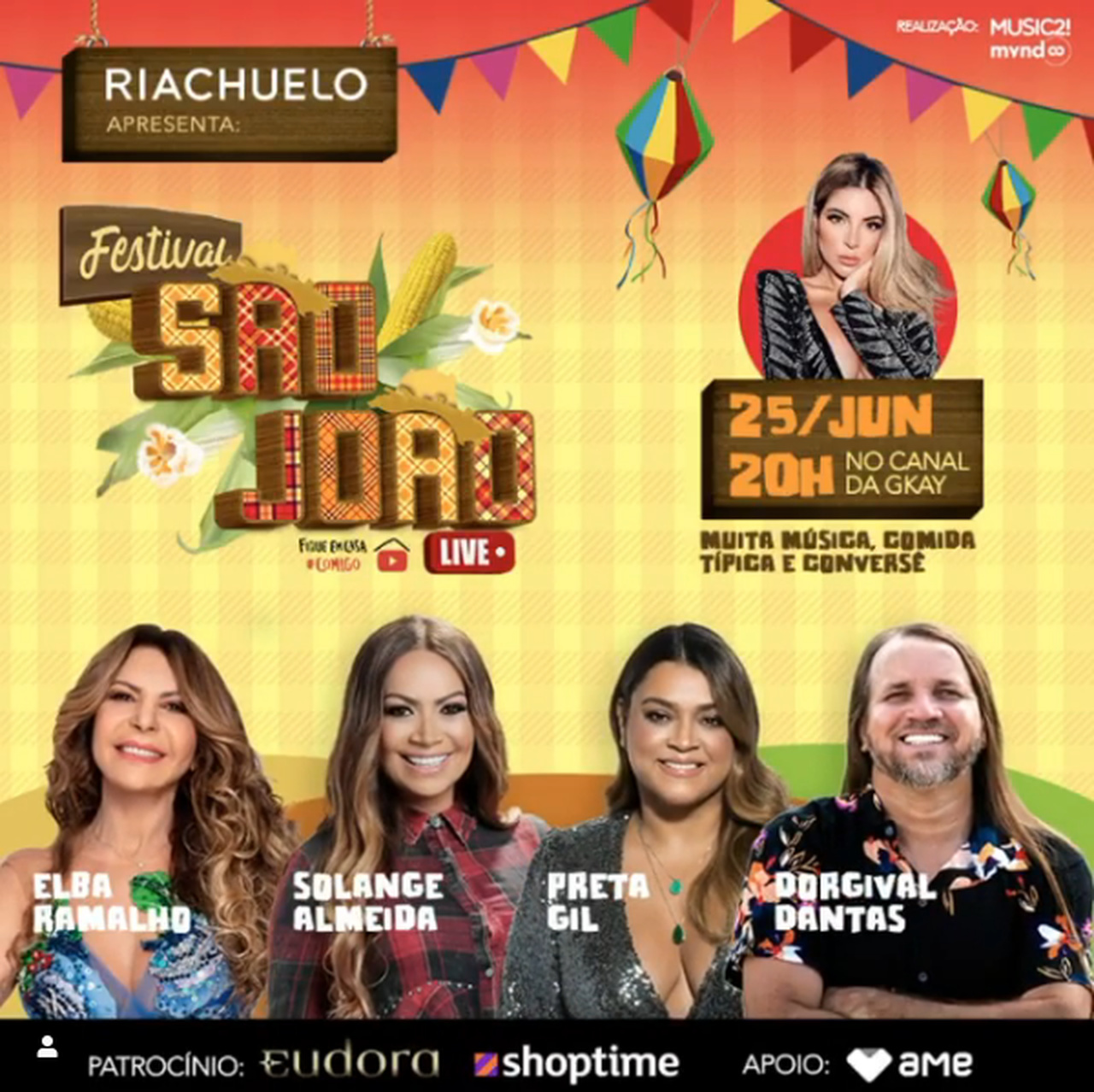 Reprodução/Instagram Live: Festival São João - Elba Ramalho, Dorgival Dantas, Solange Almeida e Preta Gil