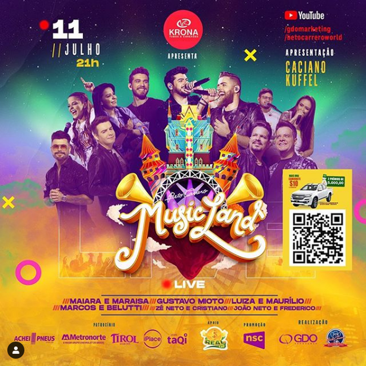 Music Land Live: Maiara e Maraisa, Marcos e Belutti, atrações do Beto Carrero e muito mais!