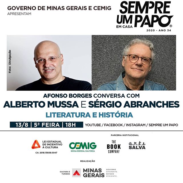 Reprodução/Instagram Alberto Mussa e Sérgio Abranches - Literatura e História #SempreUmPapoEmCasa