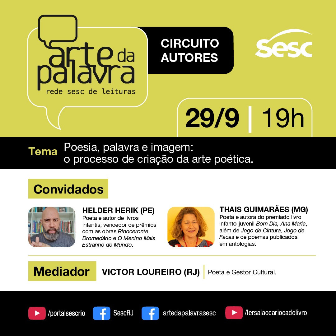 Divulgação/Instagram Sesc RJ Live: Poesia, palavra e imagem: O processo de criação da arte poética #ArteDaPalavra
