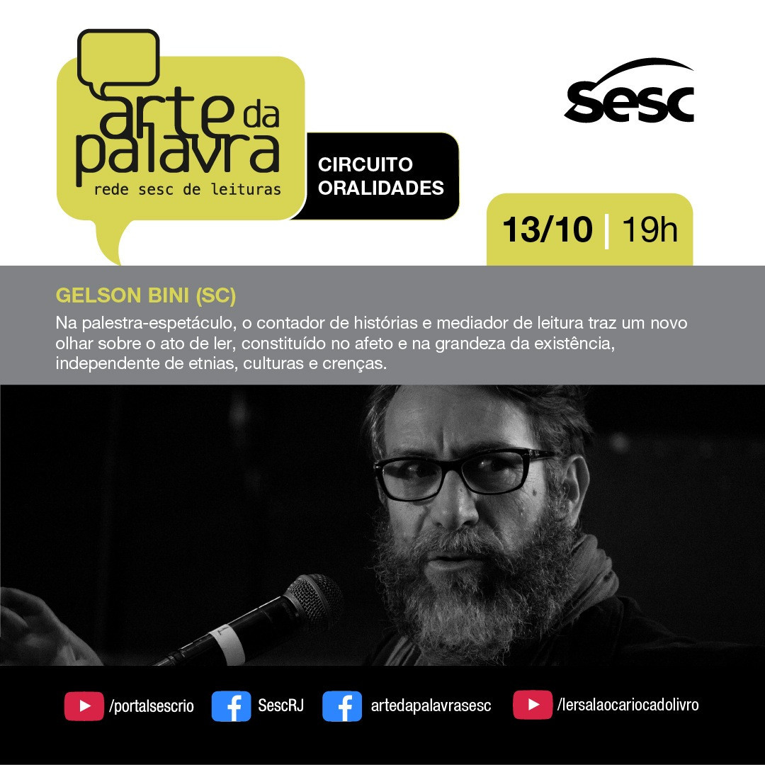 Divulgação/Instagram Sesc RJ Live: Gelson Bini #ArteDaPalavra