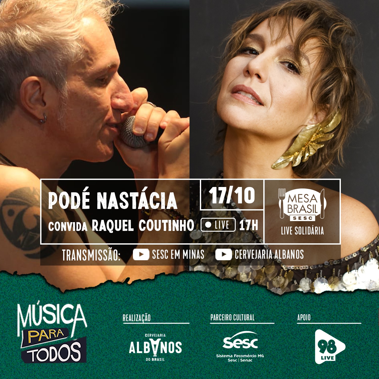 Reprodução/Facebook Live: Podé Nastácia convida Raquel Coutinho - Música Para Todos