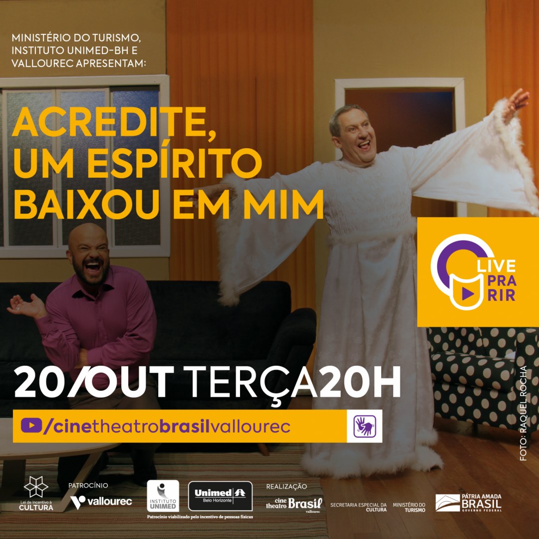 Reprodução/Facebook Live Pra Rir: Acredite, um espírito baixou em mim - Cine Theatro Brasil