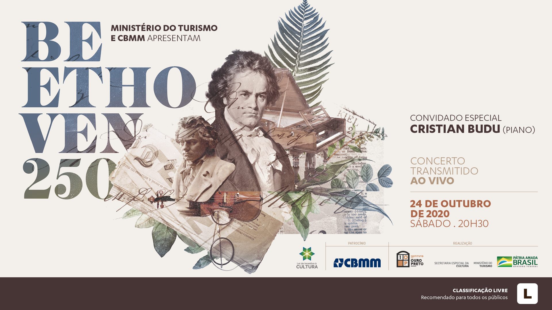 Reprodução/Facebook Live: Beethoven 250 - Orquestra Ouro Preto e Cristian Budu