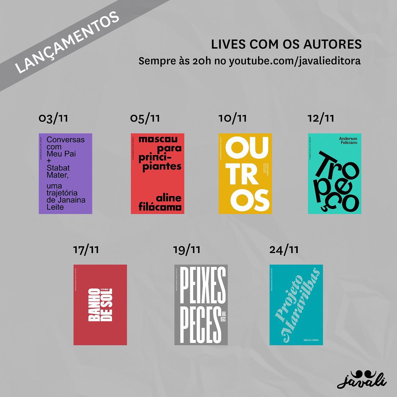 Lives com os autores - Editora Javali