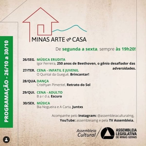 Assembleia Cultural: Minas Arte Em Casa - Outubro (Semana 5)