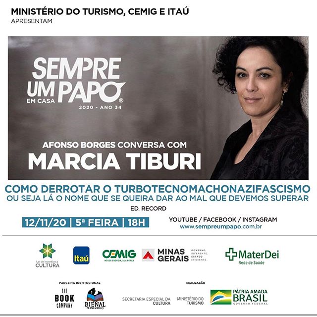 Reprodução/Instagram Marcia Tiburi no #SempreUmPapoEmCasa