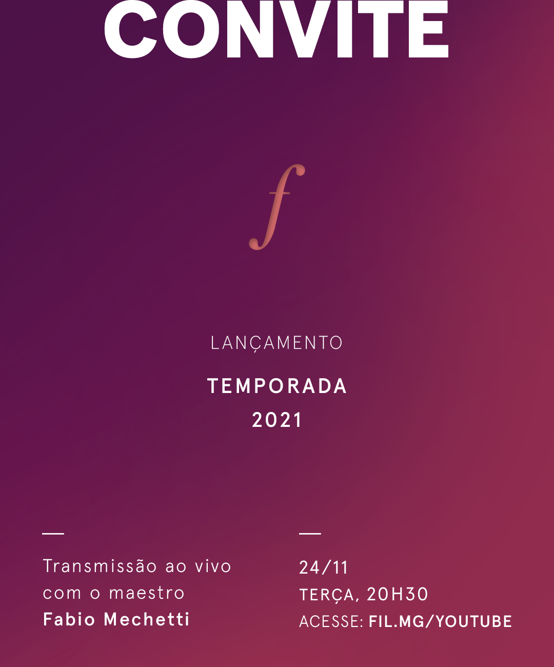 Reprodução/Facebook Live: Temporada 2021 da Orquestra Filarmônica de Minas Gerais