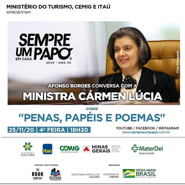 Reprodução/Instagram #Sempre Um Papo Em Casa com a ministra do Supremo Tribunal Federal Carmem Lúcia
