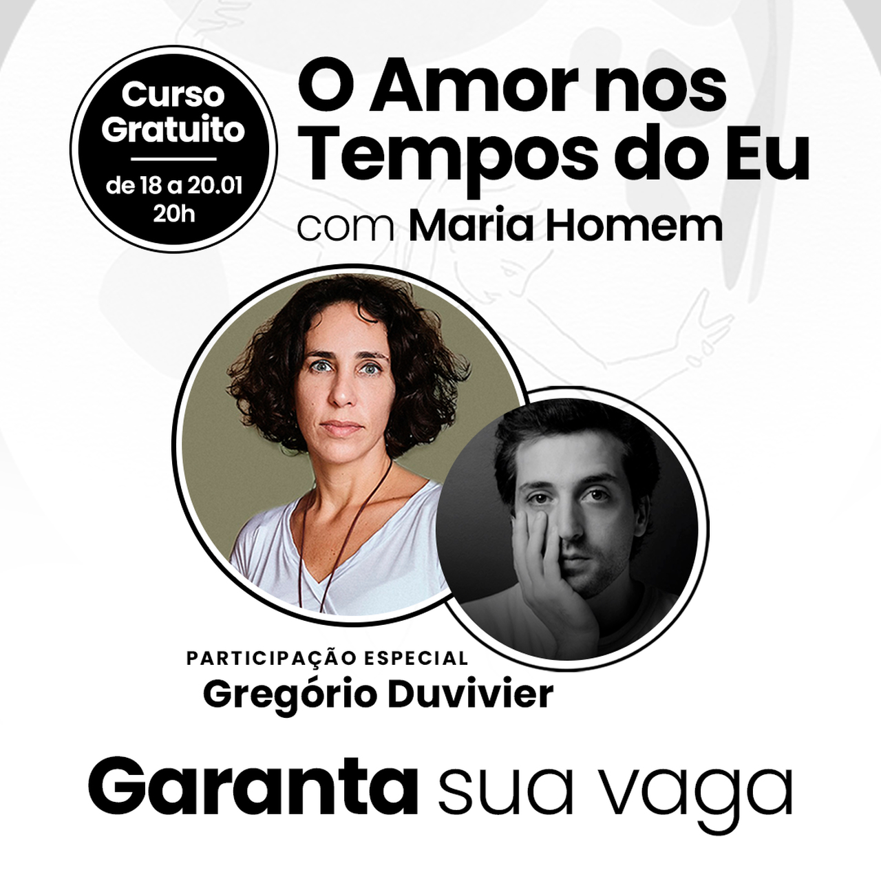 Reprodução/Facebook Curso Online "O Amor nos Tempos do Eu" por Maria Homem com participação de Gregório Duvivier