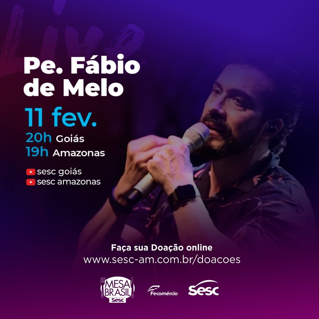 Reprodução/Facebook Lives Solidárias em prol do Amazonas: Pe. Fábio de Melo e Aline Barros - Mesa Brasil Sesc