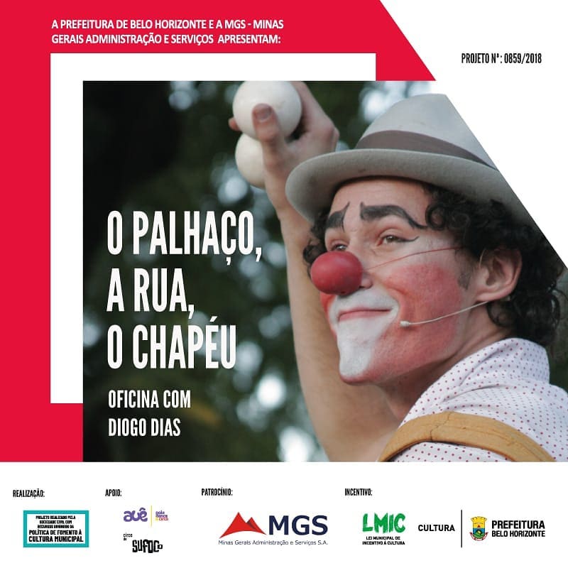Reprodução/Facebook Oficina Online "O Palhaço, a Rua, o Chapéu" com Diogo Dias