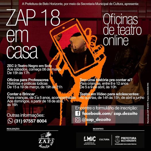 ZAP 18 em casa - Oficinas de Teatro Online