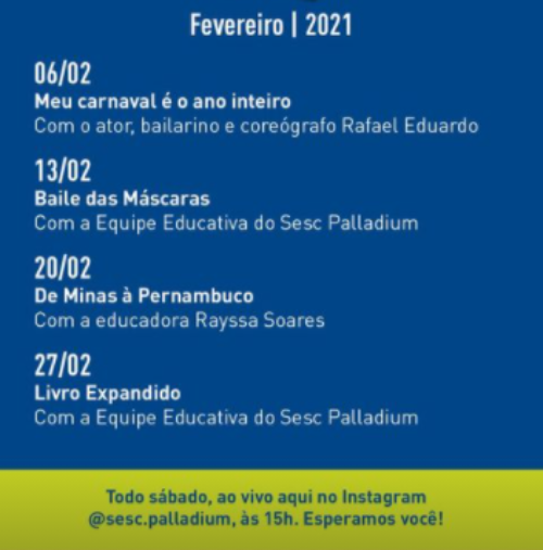 Tem Todo Sábado - Sesc Palladium (Fevereiro)