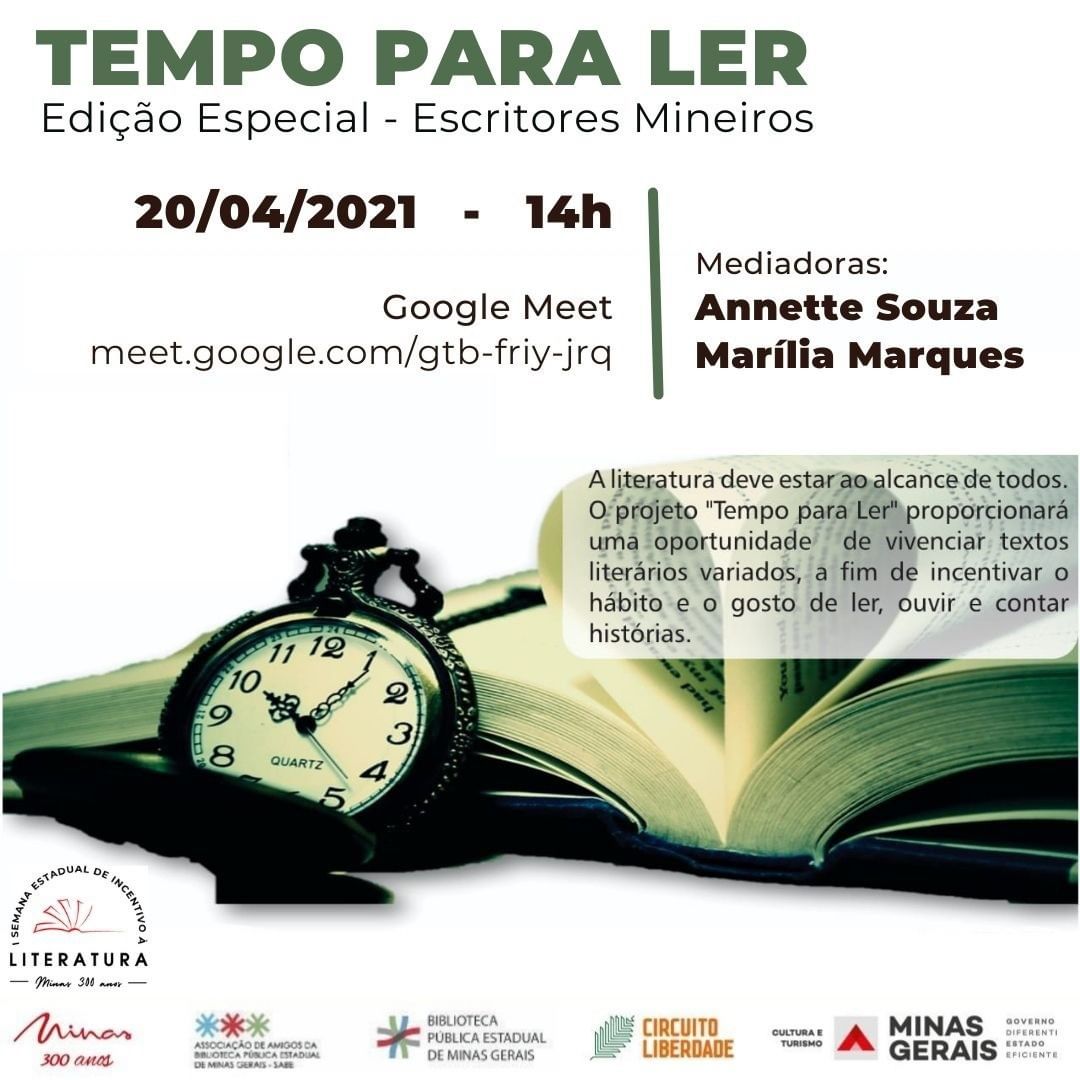 Divulgação/Instagram Tempo Para Ler: Edição Especial Escritores Mineiros- Biblioteca Pública Estadual de MG