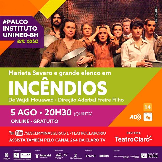 Espetáculo: “Incêndios”, com Marieta Severo - “Palco Instituto Unimed-BH em casa"