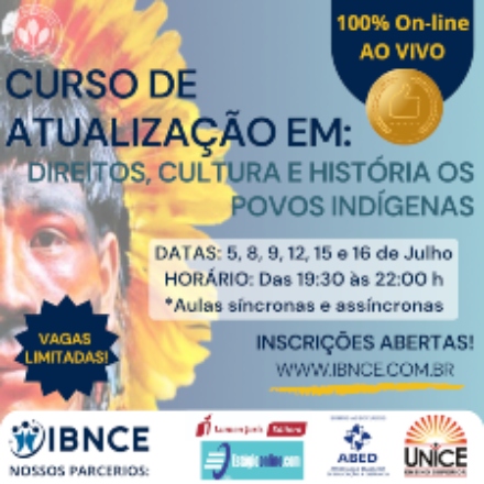 Reprodução evento Curso de Atualização em: Direitos, Cultura e História dos Povos Indígenas - Online
