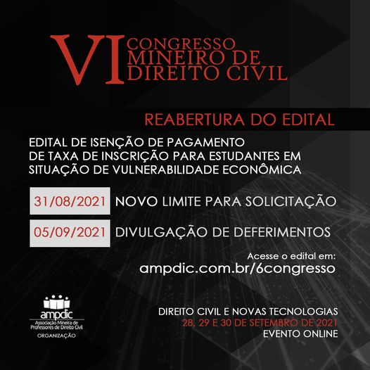 VI Congresso Mineiro de Direito Civil ‘’ Direito Civil e Novas Tecnologias’’ 2021 - Online