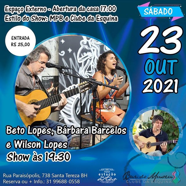 Reprodução: Instagram Show Bárbara Barcellos, Beto Lopes e Wilson Lopes - Bar do Museu Clube da Esquina