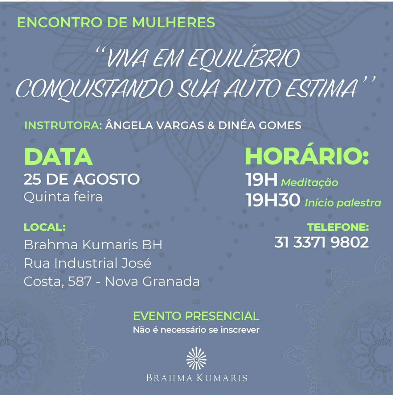 Encontro de Mulheres: "Viva em equilíbrio conquistando sua auto estima"