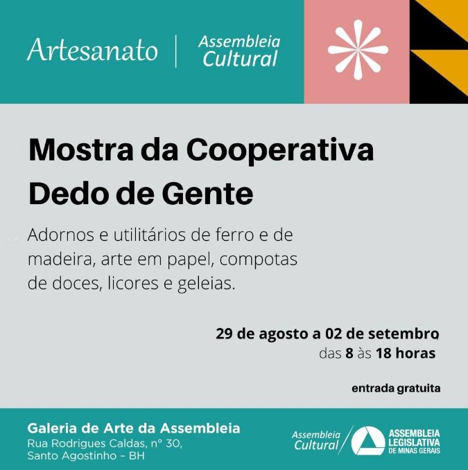 Divulgação/Instagram Mostra da Cooperativa Dedo de Gente | Galeria de Arte da Assembleia
