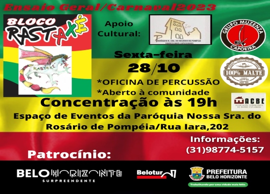 Ensaio e Oficina - Bloco Rastaxé