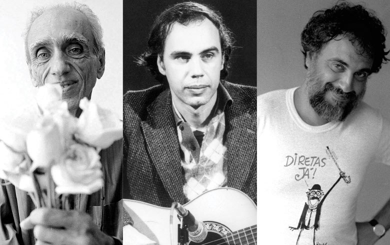 Imagem com a foto dos três irmãos, Betinho, Henfil e Chico Mário.
