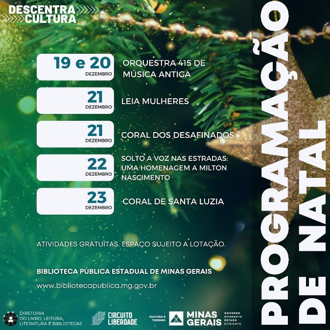 Programação de Natal da Biblioteca Pública Estadual de Minas Gerais