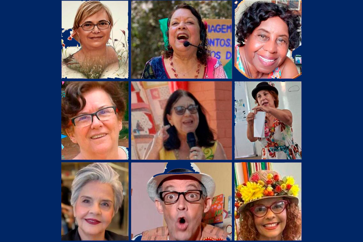 Oito fotos de rosto do grupo de Contadoras de Histórias da Biblioteca Pública Infantil e Juvenil