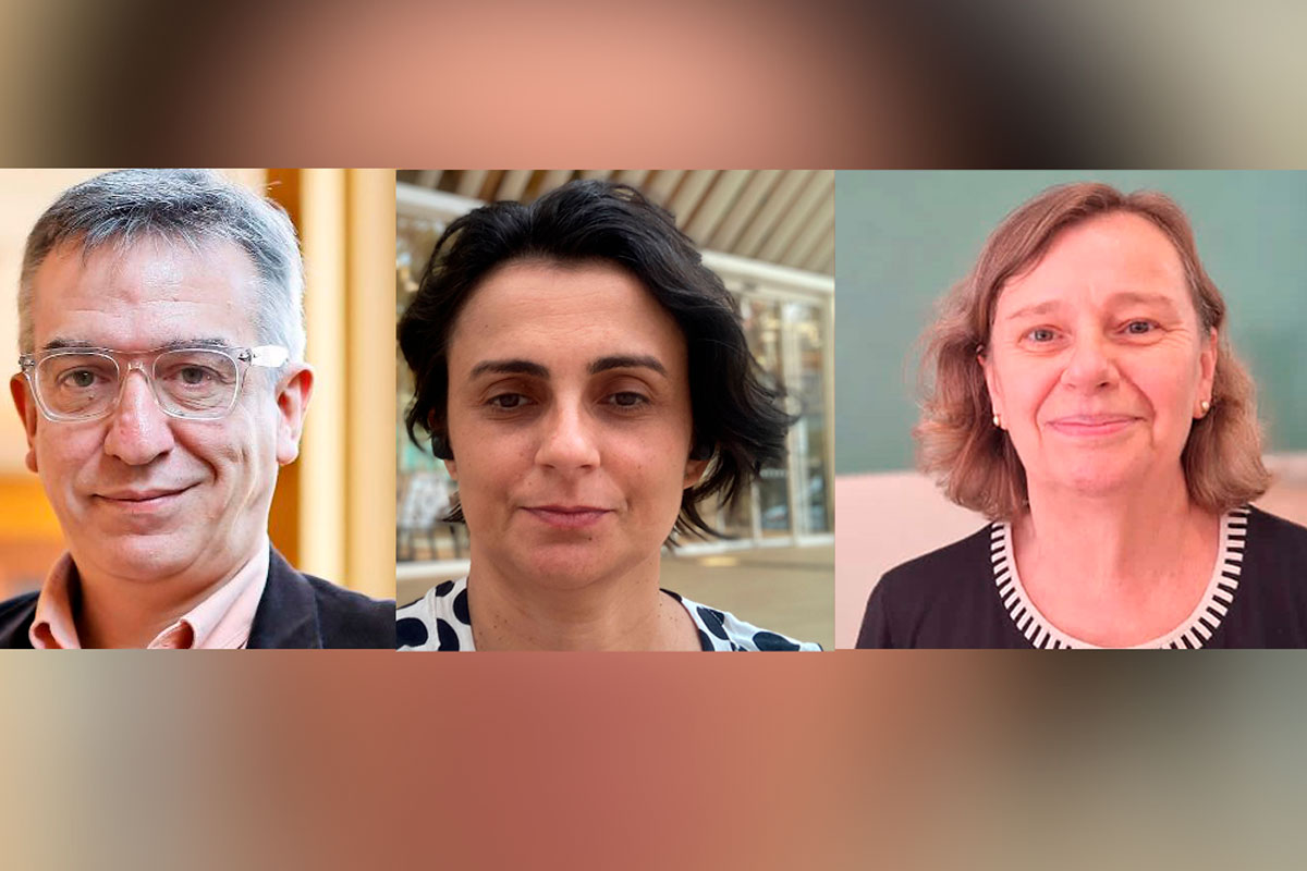 Homem branco, usando óculos, com paletó preto sobre camisa clara, olhando para frente. Foto Cleide: Mulher branca, de cabelos curtos escuros, usando blusa branca com bolas pretas, olhando para a frente. Ao fundo está a fachada de um prédio, em madeira e vidro. Foto Patrícia: Mulher branca, de cabelos claros, sorrindo discretamente.