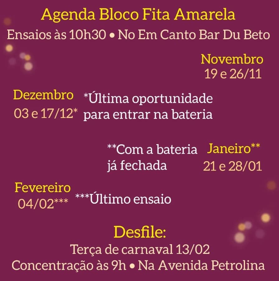  Ensaio aberto: Banda e Bloco Fita Amarela