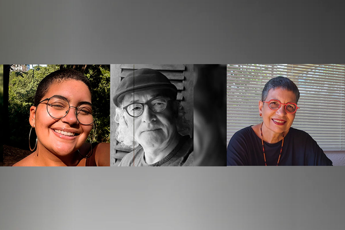 Nelson: Homem de cabelos brancos, vestindo paletó, com olhar sério. Cecília: Mulher jovem, de cabelos muito curtos e usando óculos, sorrindo. Marilda: Mulher de cabelos curtos, usando óculos e sorrindo.