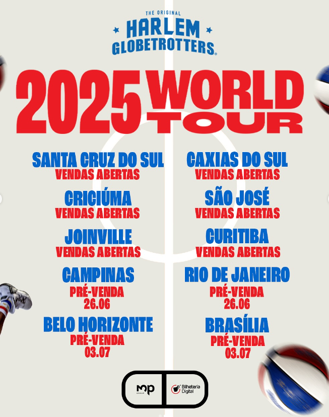 reprodução oficial Harlem Globetrotters "2025 World Tour"