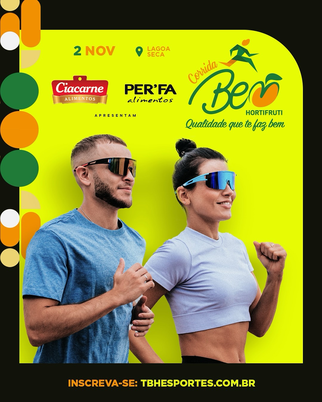 Imagem com duas pessoas correndo com óculos no rosto