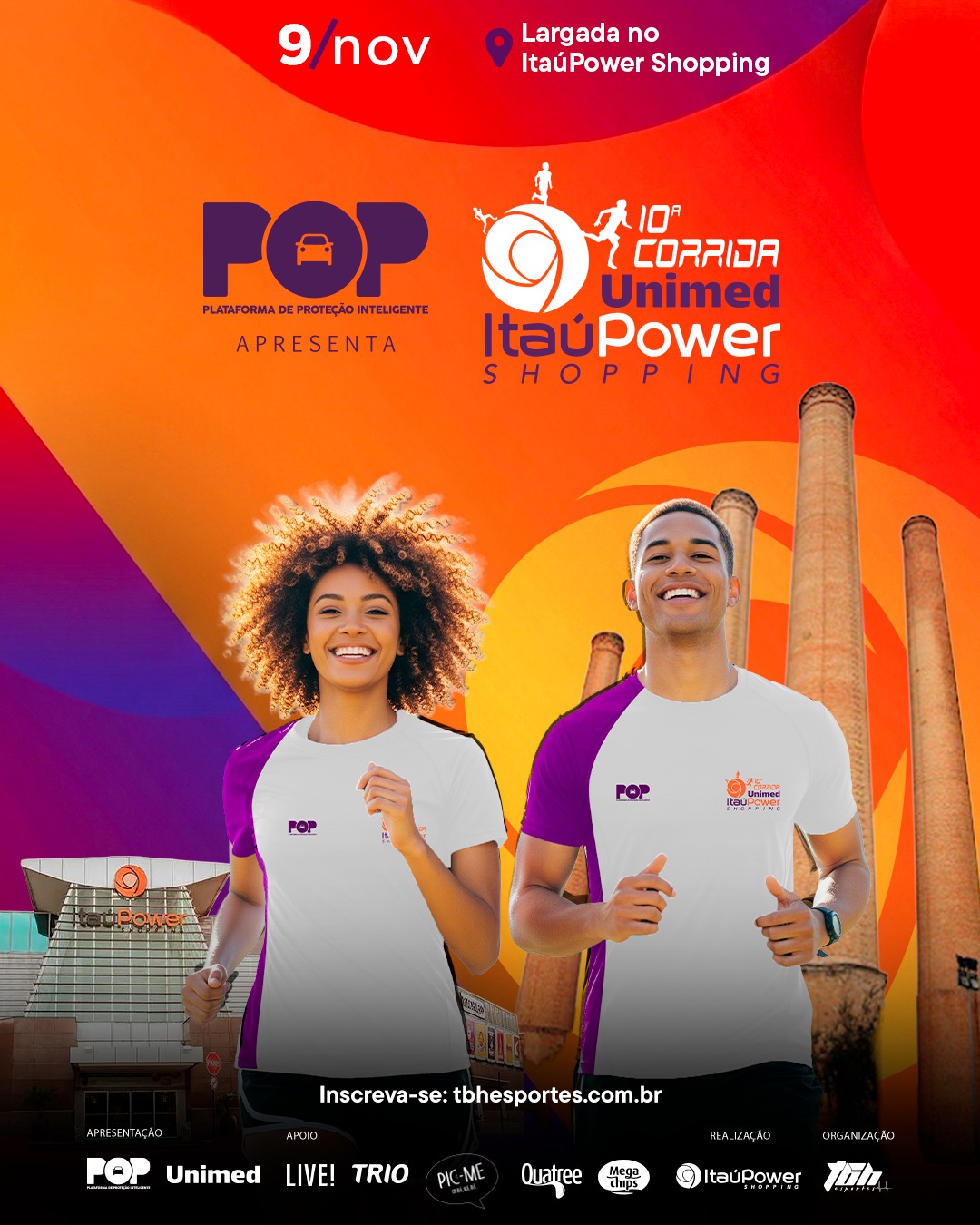 Reprodução: Instagram Imagem colorida, de duas pessoas correndo e atrás esta o Shopping Itau
