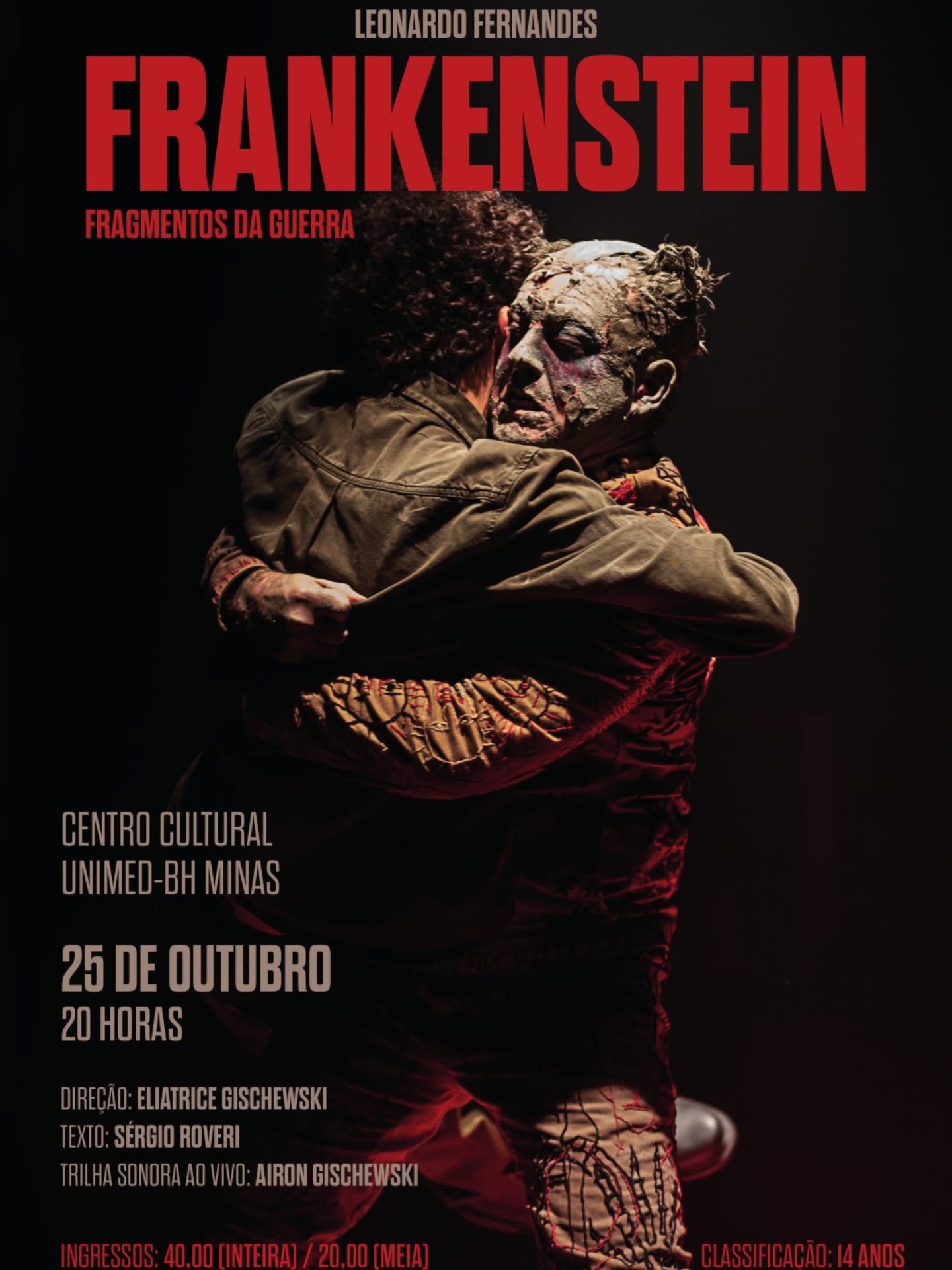 Imagem com o fundo preto, duas pessoas se abraçando