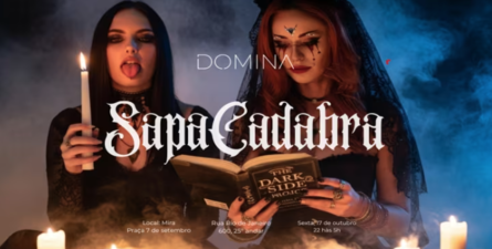 Imagem Ilustrativa de duas mulheres uma segurando um livro a outra a vela mostrando a lingua 