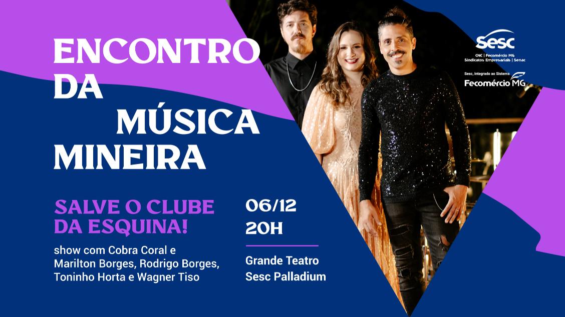 Cartaz do evento nas cores roxa e azul, ao lado direito do cartaz foto do Foto divulgação: Grupo Cobra Coral - 3 integrantes (uma mulher e dois homens) 