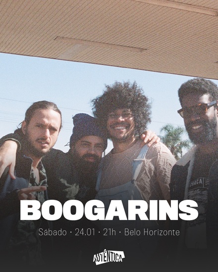 Cartaz divulgação com foto da banda Boogarins.