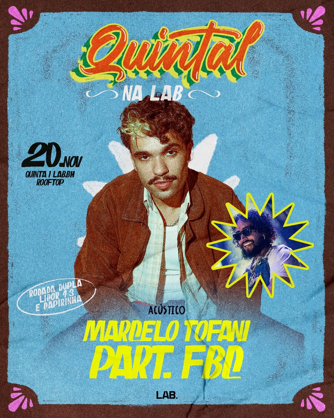 Cartaz oficial com a foto do artista Marcelo Tofani, fundo azul e informações do evento.
