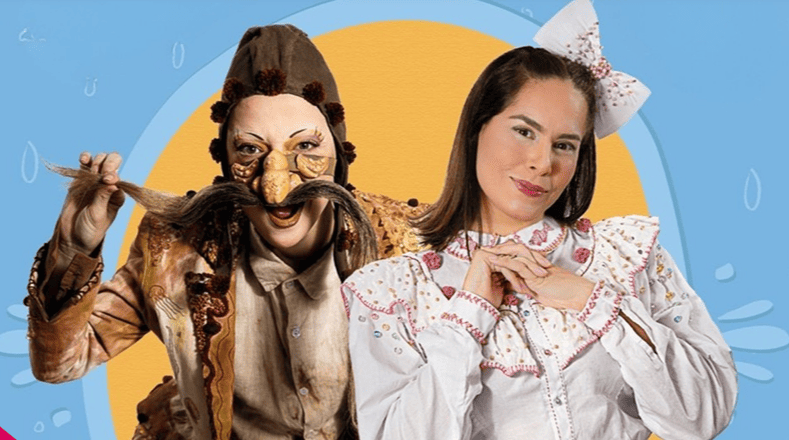 Imagem de uma mulher e um homem, ambos caracterizados do personagem