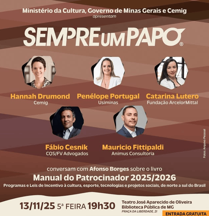 foto promocional com a foto de tres mulheres e dois homens que irão palestrar no evento