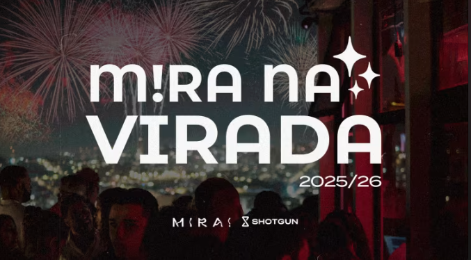 Imagem com fogos de fundo, com o nome da festa em destaque