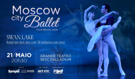 Cartaz divulgação na cor azul, com a fotografia de dois bailarinos.