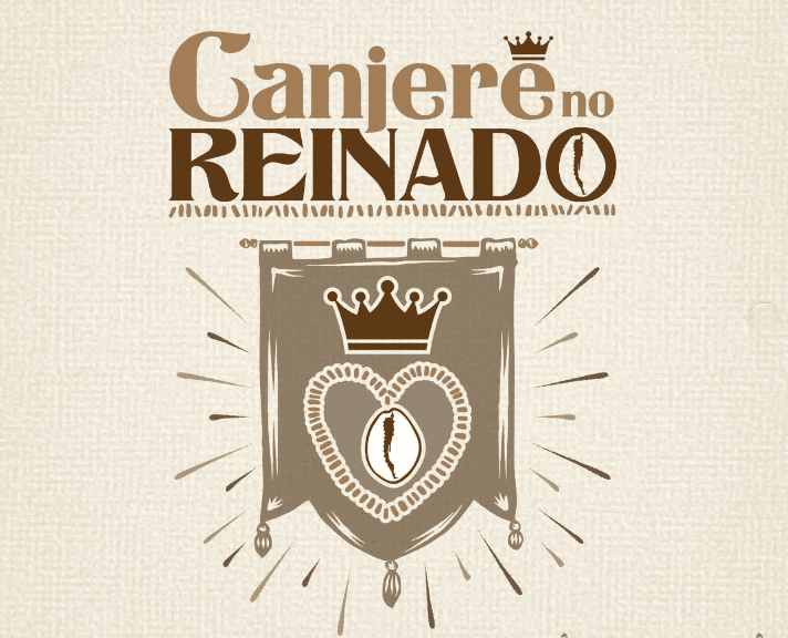 Imagem de fundo claro, com o nome do projeto em destaque e um desenho de uma bandeira com um búzios ao meio, e uma coroa em cima