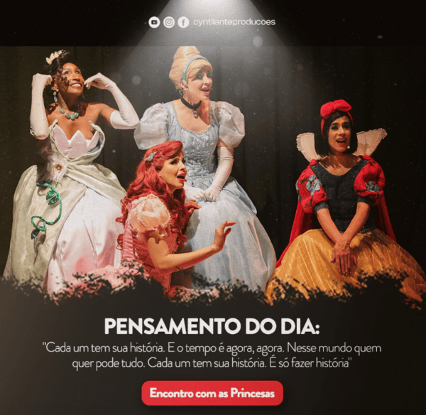 4 princesas com reação de alegria e supresa 