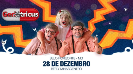 Imagem de três pessoas caracterizadas de pessoas mais velhas 